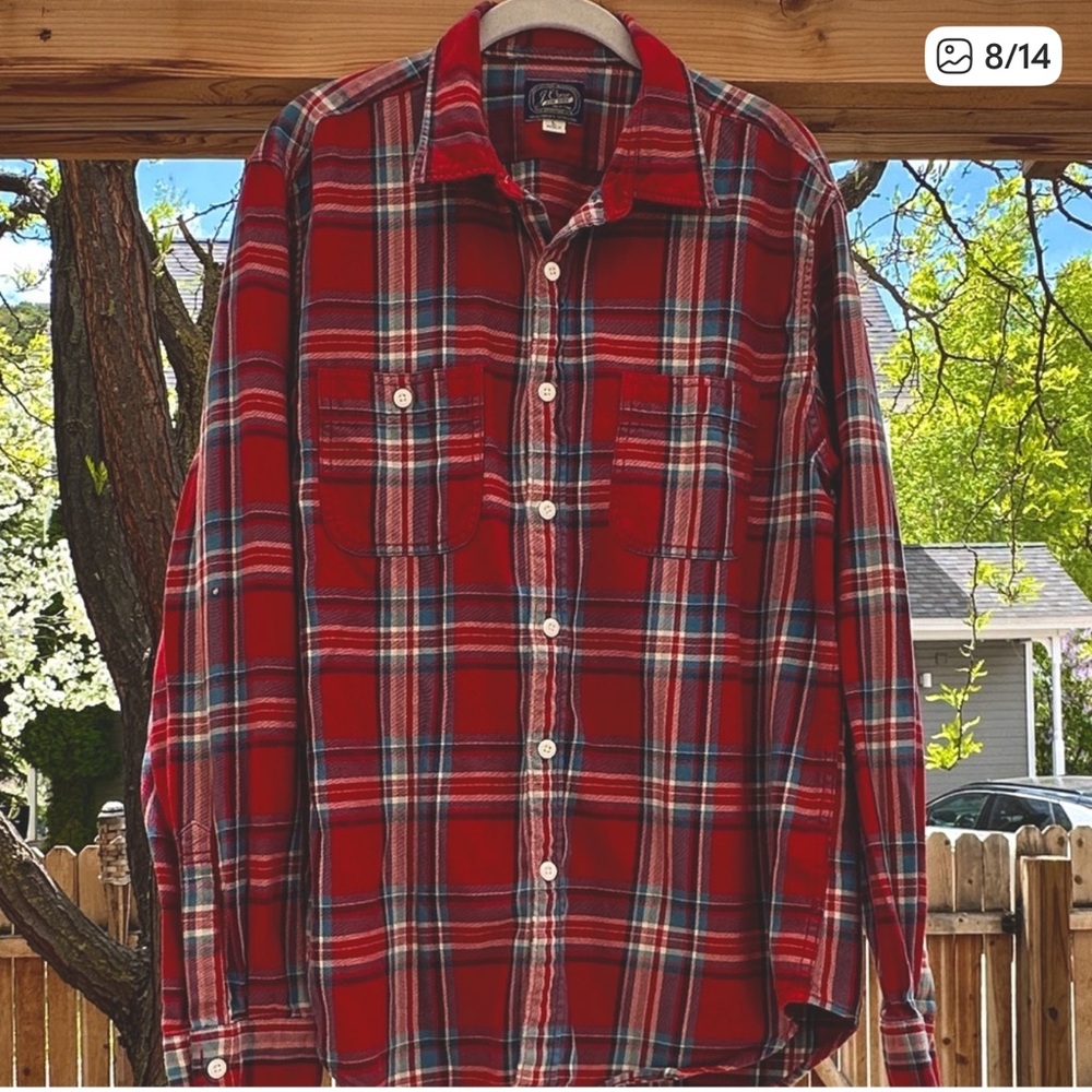 J. Crew Men's Red Plaid Flannel Shirt - Picture 7 of 15